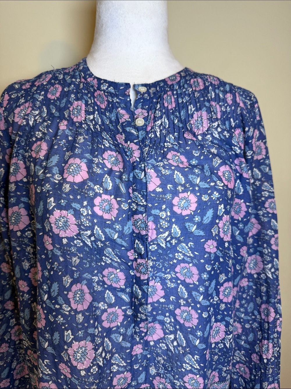 JCREW 100% Cotton Voile popover in floral block print Blue Small - Picture 6 of 14